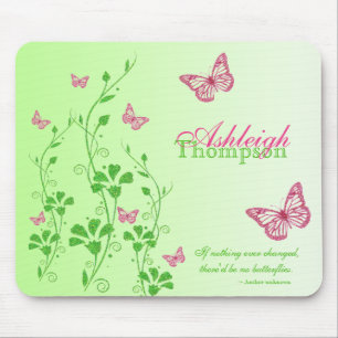 Pink and Green Butterfly Floral Mousepad