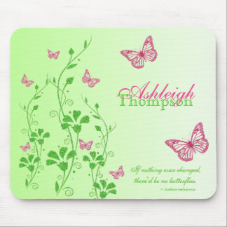 Pink and Green Butterfly Floral Mousepad