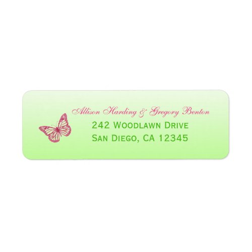 Pink and Green Butterfly Return Address Label
