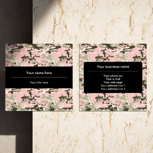 Pink and Green Camo, Camouflage, Military, Army Square Business Card