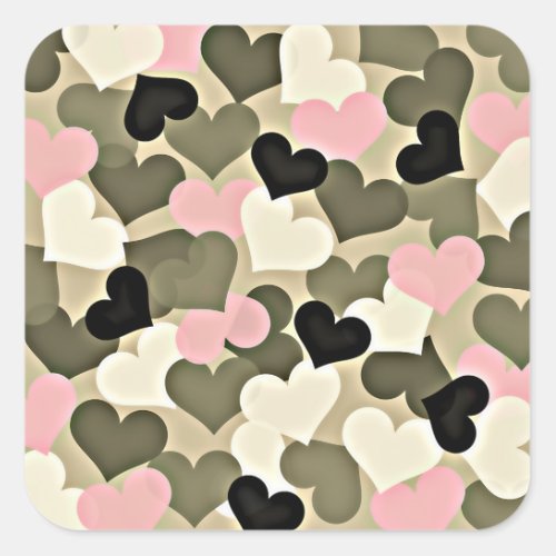 Pink and Green Camo Hearts Stickers