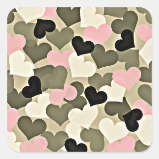 Pink and Green Camo Hearts Stickers