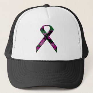 Pink and green camouflage breast cancer awareness trucker hat