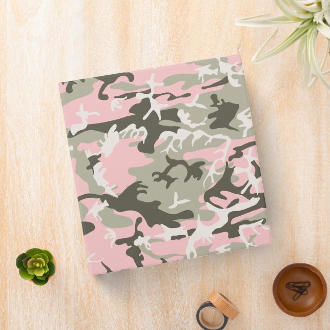Pink and Green Camouflage, Military, Army 3 Ring Binder (In Situ)
