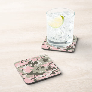 Pink and Green Camouflage, Military, Army Beverage Coaster