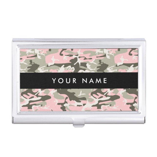 Pink and Green Camouflage, Military, Army Business Card Case (Front)