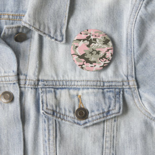 Pink and Green Camouflage, Military, Army Button
