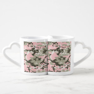 Pink and Green Camouflage, Military, Army Coffee Mug Set