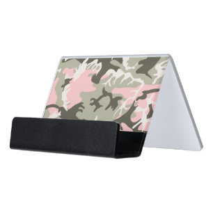Pink and Green Camouflage, Military, Army Desk Business Card Holder
