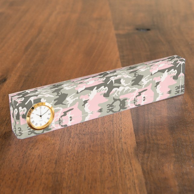 Pink and Green Camouflage, Military, Army Desk Name Plate (Side)