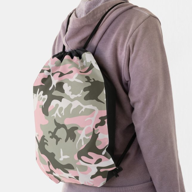 Pink and Green Camouflage, Military, Army Drawstring Bag (Insitu)