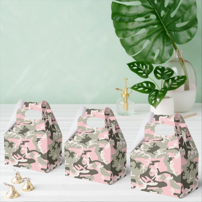 Pink and Green Camouflage, Military, Army Favor Boxes (Multiple)