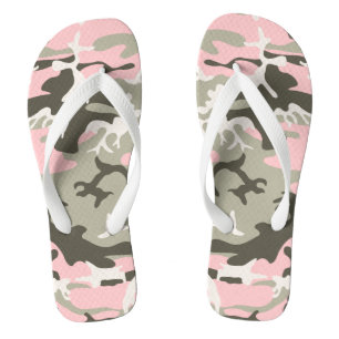 Pink and Green Camouflage, Military, Army Flip Flops