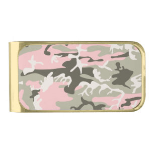 Pink and Green Camouflage, Military, Army Gold Finish Money Clip