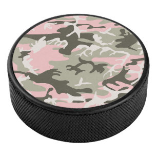 Pink and Green Camouflage, Military, Army Hockey Puck