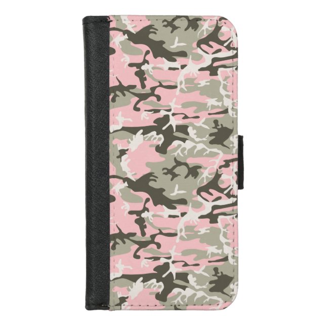 Pink and Green Camouflage, Military, Army iPhone Wallet Case (Front)