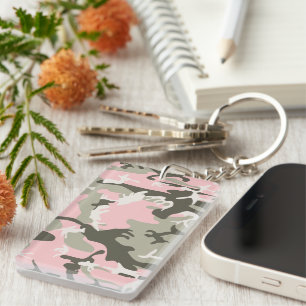 Pink and Green Camouflage, Military, Army Keychain