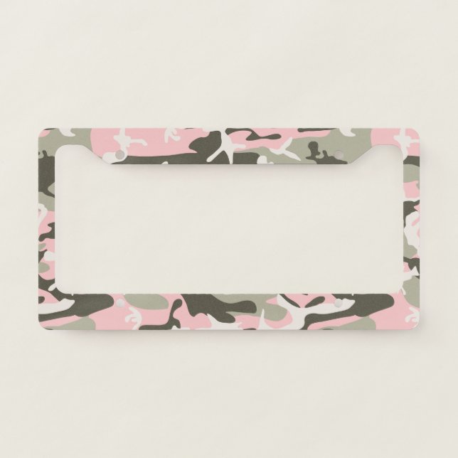 Pink and Green Camouflage, Military, Army License Plate Frame (Front)