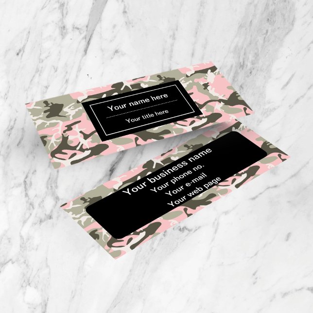 Pink and Green Camouflage, Military, Army Mini Business Card (Creator Uploaded)