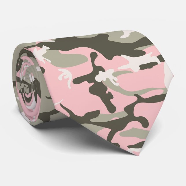 Pink and Green Camouflage, Military, Army Neck Tie (Rolled)