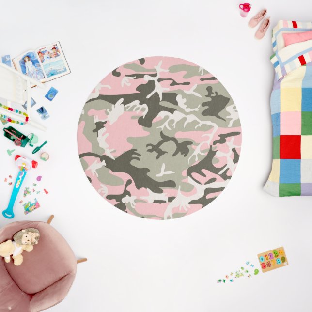 Pink and Green Camouflage, Military, Army Outdoor Rug (Insitu (Babyroom))