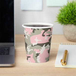 Pink and Green Camouflage, Military, Army Paper Cups