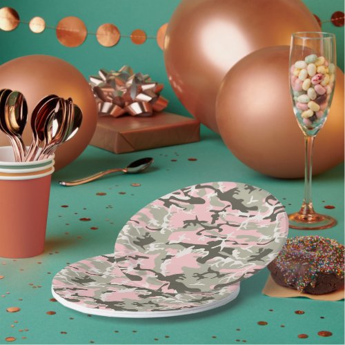 Pink and Green Camouflage, Military, Army Paper Plates