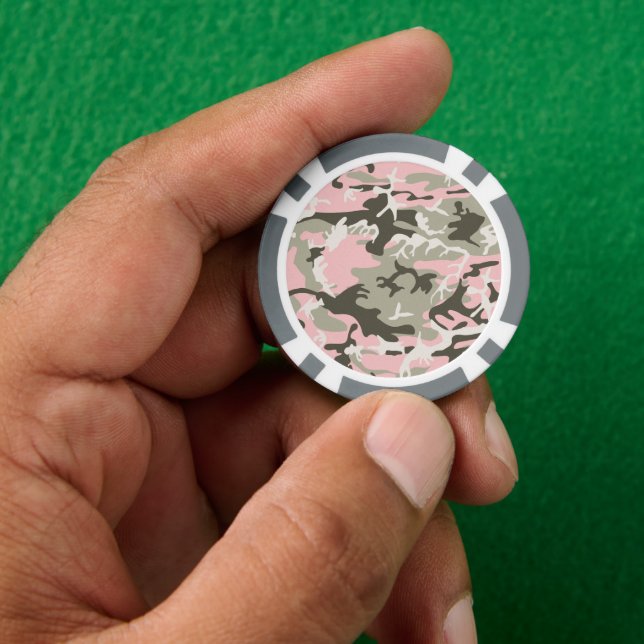 Pink and Green Camouflage, Military, Army Poker Chips (Hand)