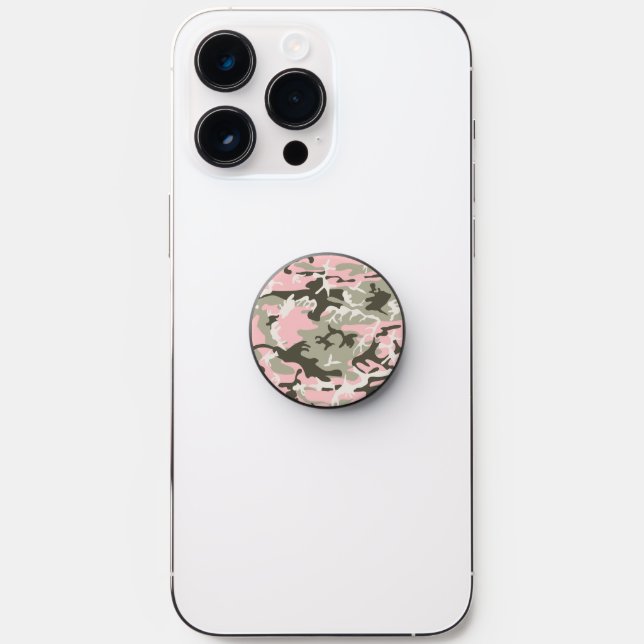 Pink and Green Camouflage, Military, Army PopSocket (Front)