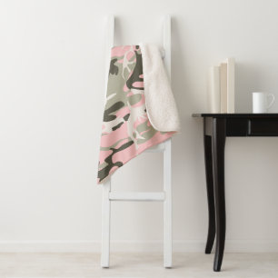 Pink and Green Camouflage, Military, Army Sherpa Blanket
