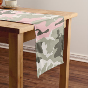 Pink and Green Camouflage, Military, Army Short Table Runner