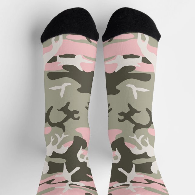 Pink and Green Camouflage, Military, Army Socks (Top)