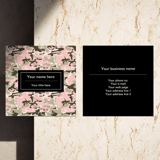 Pink and Green Camouflage, Military, Army Square Business Card (Creator Uploaded)