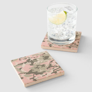 Pink and Green Camouflage, Military, Army Stone Coaster