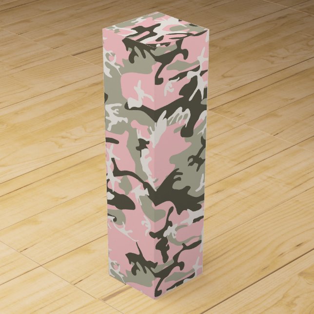 Pink and Green Camouflage, Military, Army Wine Box (Front)