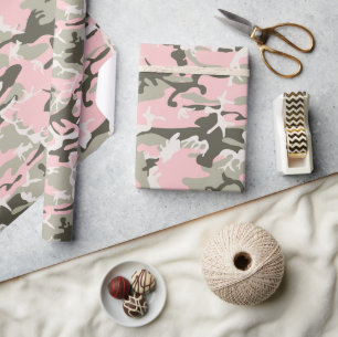 Pink and Green Camouflage, Military, Army Wrapping Paper
