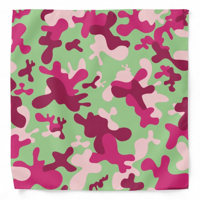 Pink and Green Camouflage Pattern Bandana (Front)