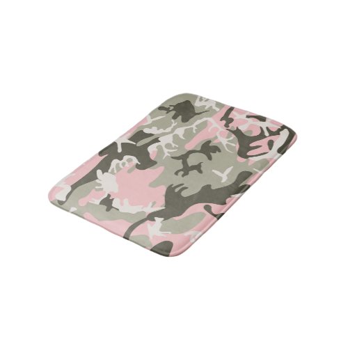 Pink and Green Camouflage Pattern Military Army Bath Mat
