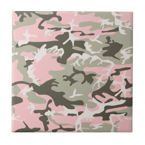 Pink and Green Camouflage Pattern Military Army Ceramic Tile