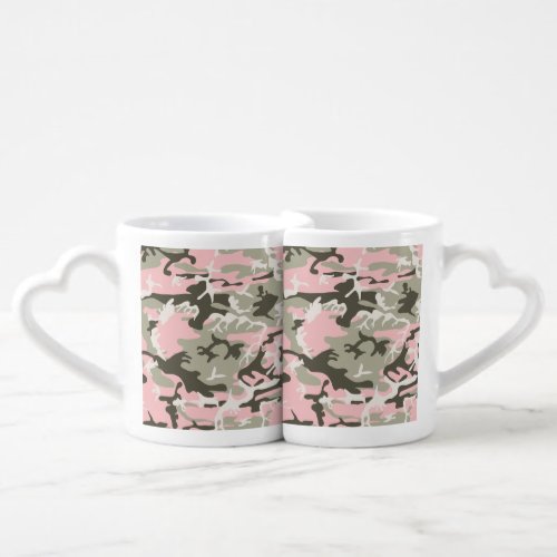 Pink and Green Camouflage Pattern Military Army Coffee Mug Set