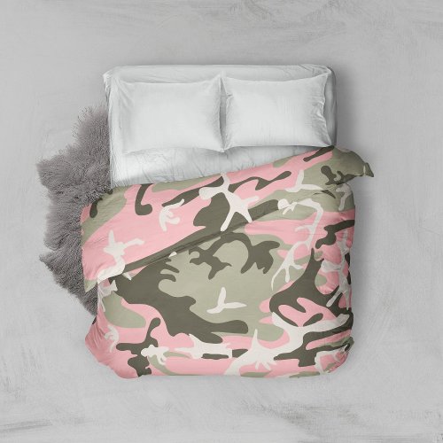 Pink and Green Camouflage Pattern Military Army Duvet Cover