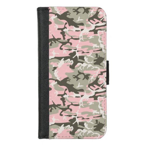 Pink and Green Camouflage Pattern Military Army iPhone 87 Wallet Case