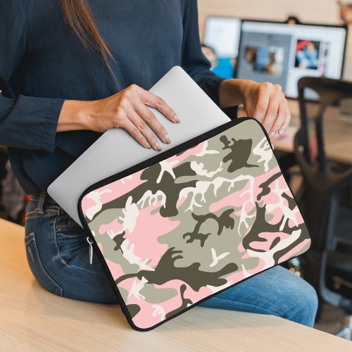 Pink and Green Camouflage Pattern Military Army Laptop Sleeve