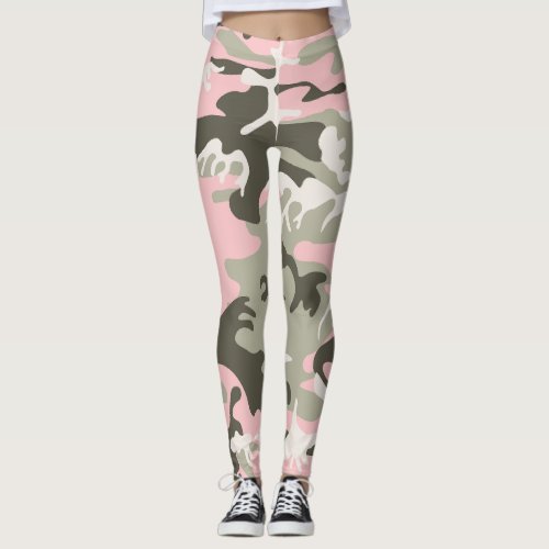 Pink and Green Camouflage Pattern Military Army Leggings