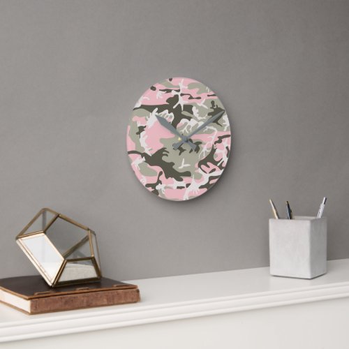 Pink and Green Camouflage Pattern Military Army Round Clock