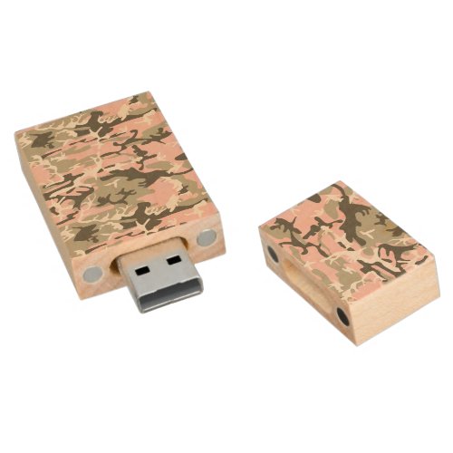 Pink and Green Camouflage Pattern Military Army Wood Flash Drive