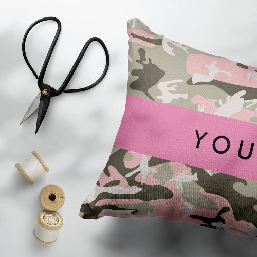 Pink and Green Camouflage Your name Personalize Accent Pillow
