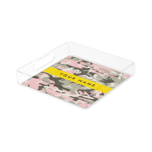 Pink and Green Camouflage Your name Personalize Acrylic Tray
