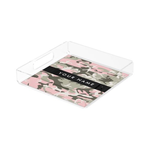 Pink and Green Camouflage Your name Personalize Acrylic Tray