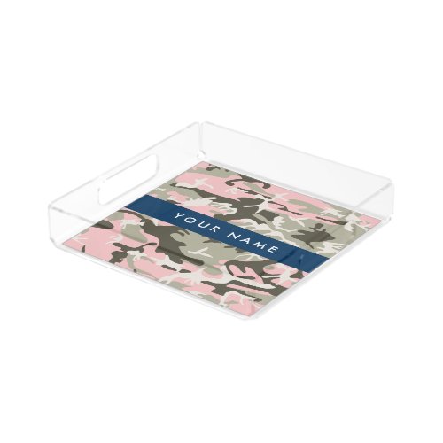 Pink and Green Camouflage Your name Personalize Acrylic Tray